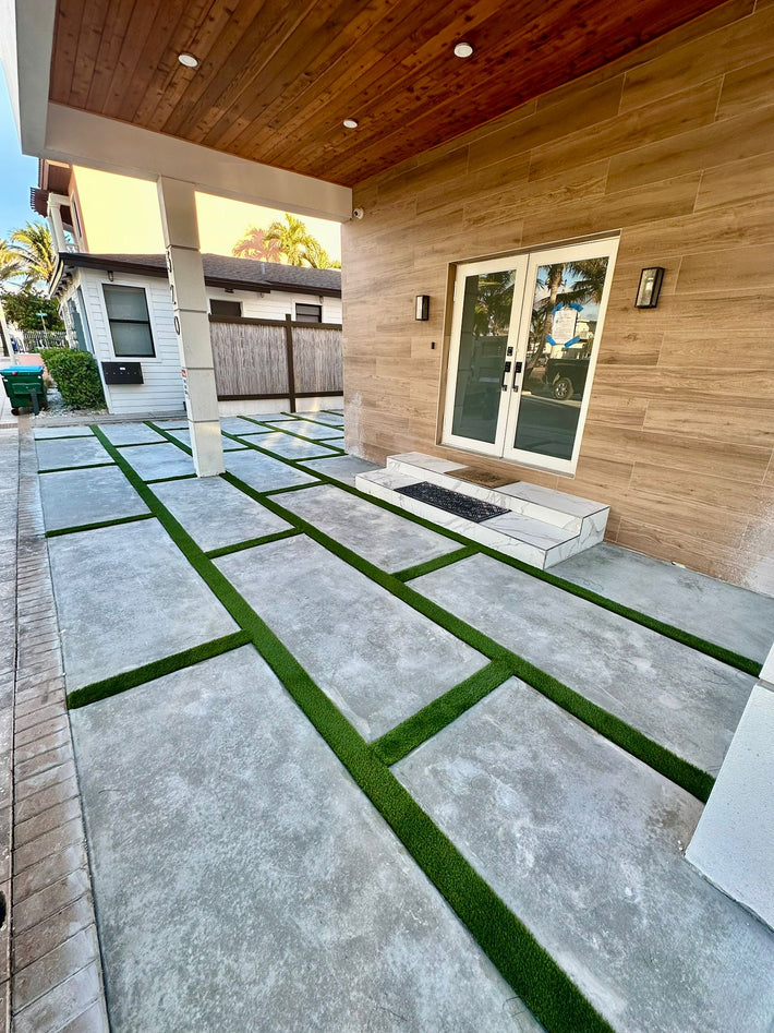 Artificial turf driveway installed in Miami for a clean, low-maintenance look