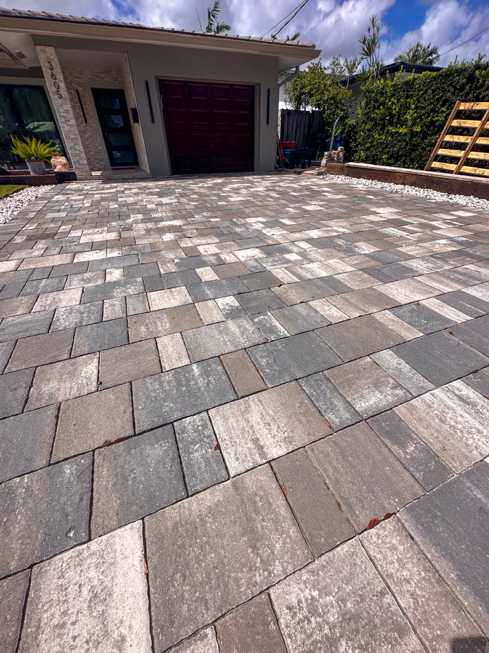 Luxury brick paver driveway built with high-end materials in a Miami neighborhood