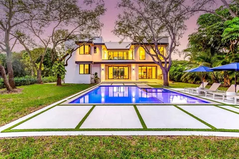 Modern decorative concrete deck designed with custom patterns and finishes