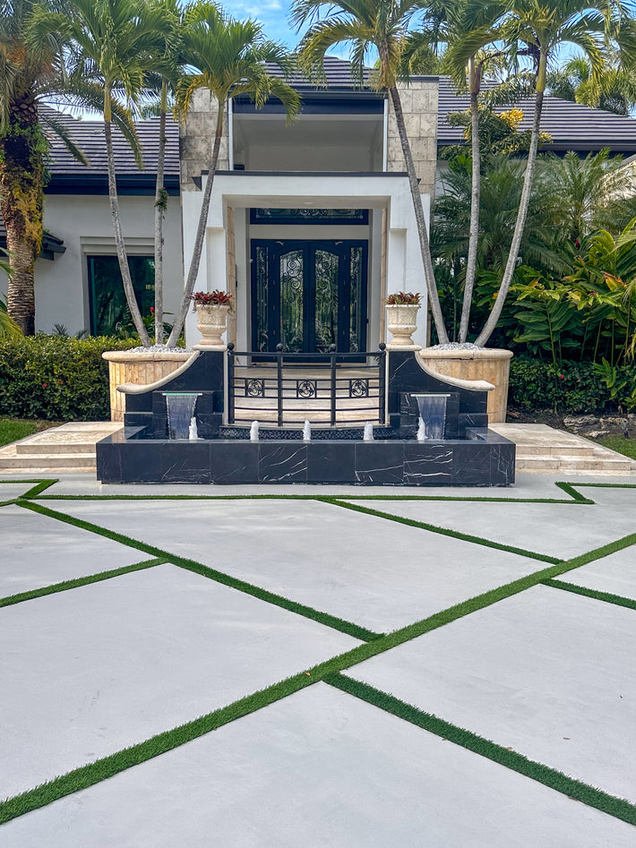Modern decorative driveway installed with clean lines and geometric finishes in Miami