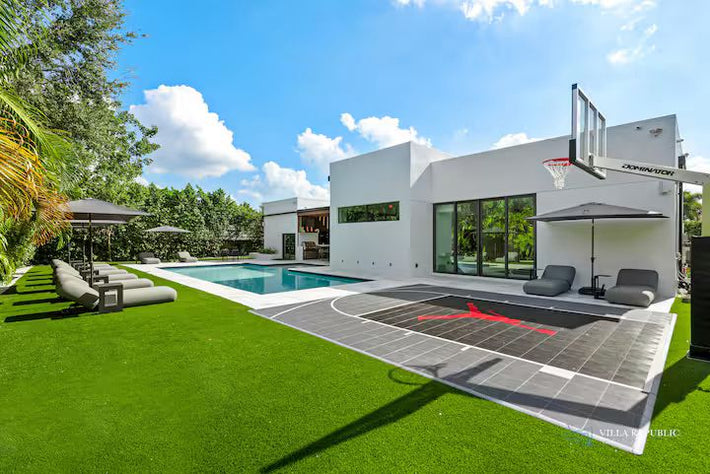 Modern Miami patio transformed with artificial grass for a soft and stylish touch