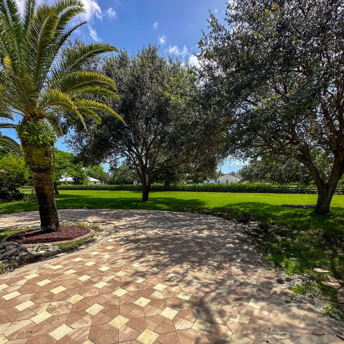 Eco-friendly permeable brick paver driveway installed to reduce runoff