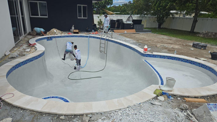 Professional pool resurfacing using Diamond Brite material for enhanced longevity