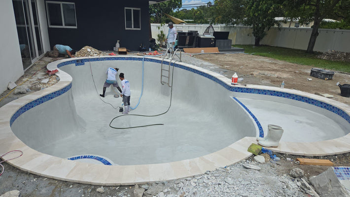 White Diamond Brite finish applied to give the pool a clean, bright blue water effect